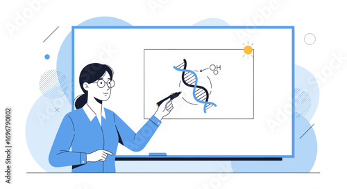 Scientist Explaining Genetics And Biology With A Modern Minimalist Illustrative Style