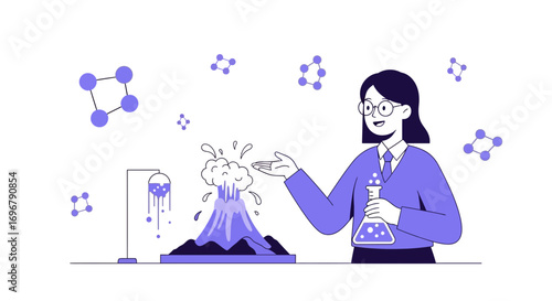 Scientist Illustrates Chemistry Reaction on White Background Education Research Experiment