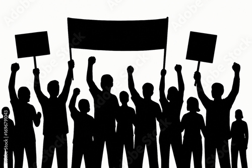 Silhouette Vector of Protest Crowd with Signs and Banners