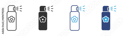 Home refreshing  spray bottle icon set, Air freshener spray icon with floral scent , vector illustration . 