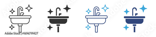 Clean Sink icon set in outline and flat style , Bathroom sink icons , vector illustration. 
