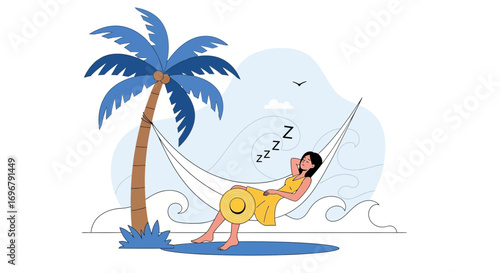 Serene Dreamer: Embracing Coastal Bliss Under The Palm Shade For Ultimate Relaxation