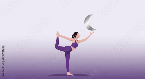 Serene Figure Practicing Yoga with A Moon, Peaceful Exercise and Celestial Alignment