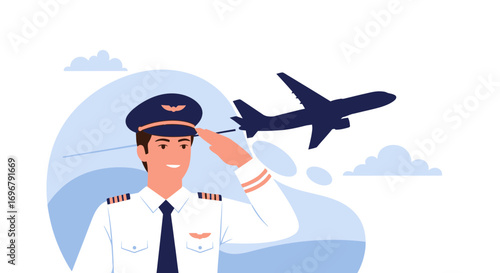 Pilot Saluting a Aircraft With Clouds And A Smiling Face In The Clear Sky