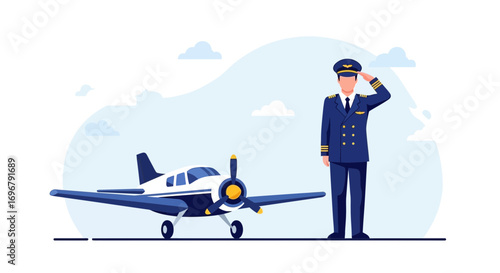 Pilot Saluting Plane In Sky Ready For Flight Departure Concept Illustration