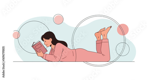 Serene Moment Of Reading, Enjoying A Book, Relaxation And Leisure Activities, Joyful.