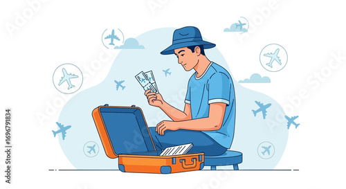 Planning A Trip Abroad, Checking Tickets, Ready For Departure, Travel Concept