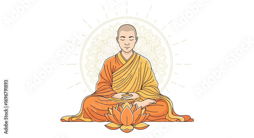 Serene Monk Meditating Amidst Enlightened Embellishments, Offering Tranquility and Inner Peace