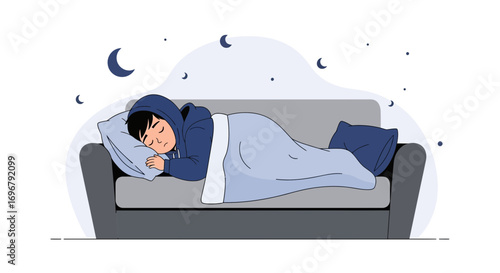 Serene Sleep Depicted: Peaceful Person Snuggled Under Blanket Enjoying Nighttime Restful Comfort