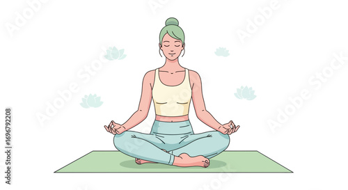 Serene Woman Meditating in Lotus Position with Calmness and Inner Peace