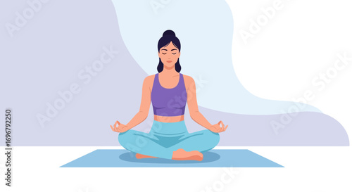 Serene Woman Performing Yoga, Meditating in Lotus Position for Relaxation and Wellness