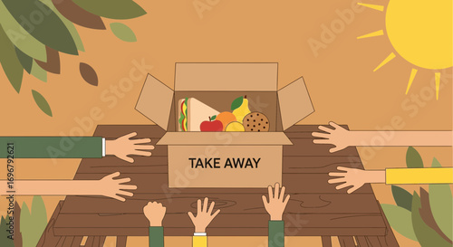 Sharing Takeaway Food From Box: A Symbolic Illustration of Community, Togetherness, and Joy