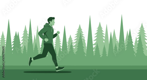 Silhouette Of A Man Jogging Through A Forest Running For Wellness And Vitality Forever