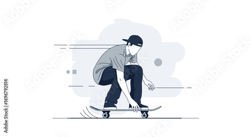 Skateboarder Executes Skillful Trick Against A Subtle Backdrop Demonstrating Motion And Action
