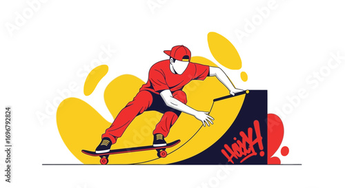 Skateboarder Executes a Creative Move in a Vibrant and Energetic Artistic Illustration