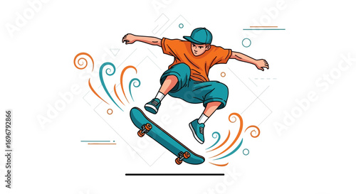 Skateboarder Performing A Jump, Demonstrating Action And Athleticism Perfectly Illustrated