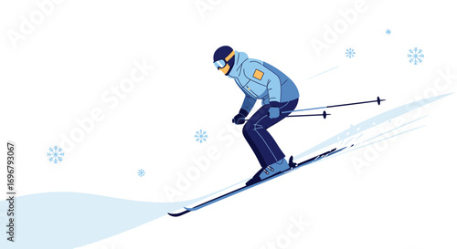 Skier Descends Snowy Slope In Vector Illustration With Winter Sports Theme