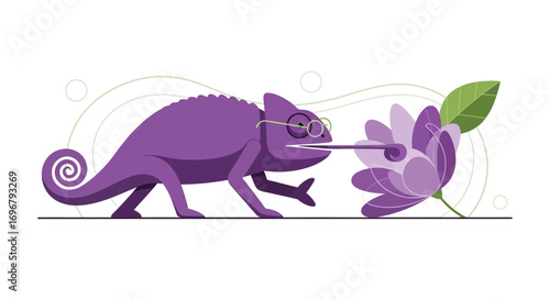 Smart Chameleon Eyes Flower, Illustrating Curiosity And Pursuit in Colorful Vector