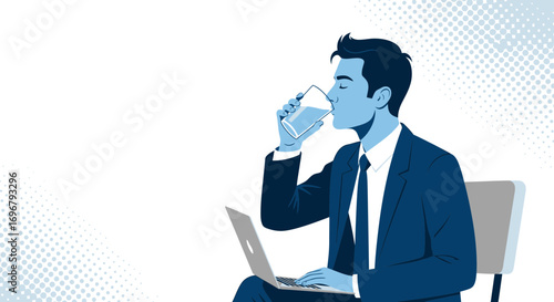 Professional Taking A Break From Work To Drink Refreshing Water While Working Online