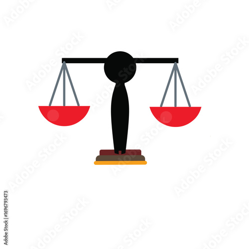 Scales of Justice with Red Pans Symbol of Balance and Fairness in Law and Legal Processes, Courtroom Representation