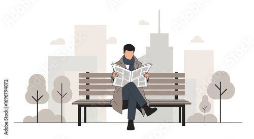 Reading Newspaper in City Park: A Moment Of Relaxation and Urban Leisure