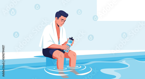Refreshing Rest: A Person Relaxing By The Water With Hydration Essentials After Exercise