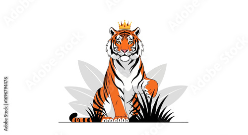Regal Tiger Adorned With Crown Commanding Respect And Asserting Authority