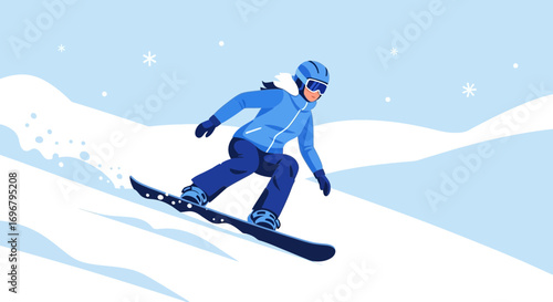 Snowboarder Gliding Down The Snowy Slope, Creating An Image of Dynamic Winter Activity