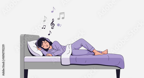 Relaxing And Dreaming: A Woman Enjoys Melodic Tunes Before Drifting Off To Sleep