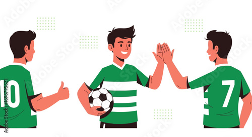 Soccer Team Celebration: High Five, Positive Gesture, and Encouragement Illustrated