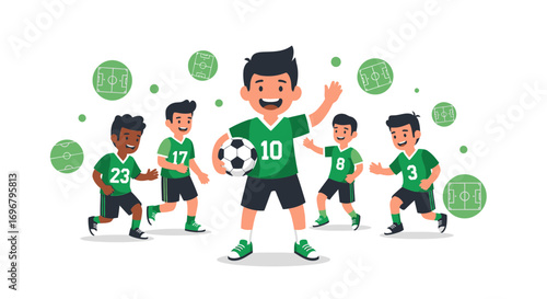 Soccer Team Cheerfully Celebrates Victory Together, Celebrating a Fantastic Game Achievement