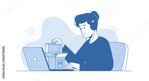 Remote Work and Online Ordering: Enjoying Takeaway Food while Working On The Laptop