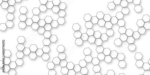 modern abstract background with various hexagon, A pattern of white hexagon shapes arranged subtle shadows that create a three-dimensional,  the geometric repetition and depth of the hexagonal grid.