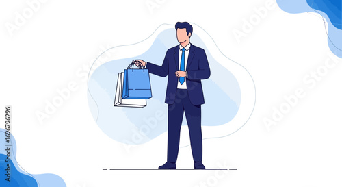 Sophisticated Executive Holds Shopping Bags Depicting Modern Consumerism and Retail