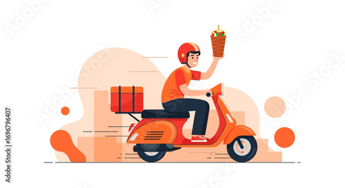 Speedy Food Delivery Service Motorcycle Illustration Delivering Delicious Food Orders