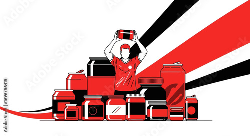 Sports Beverage Champion Holding Drinks With Red and Black Background, Minimal Style