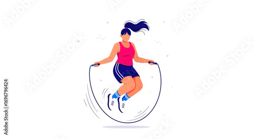 Sporty Female Energetically Jumping Rope While Exercising To Stay Fit And Healthy