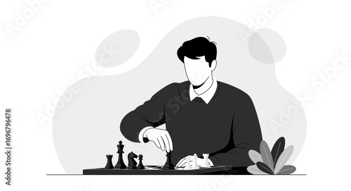Strategic Mindset: Person Focused on a Chess Game in Modern Flat Illustration