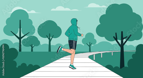 Runner Exercising Outdoors, Nature Trail, Healthy Lifestyle, Graphic Illustration Artwork