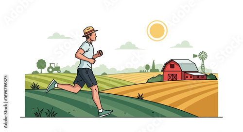 Rural Run Embodied: A Farmhand's Morning Jog Across the Golden Fields