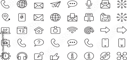 communication icons, messaging icons, email icons, phone call icons, text message icons, chat icons, social media icons, notification icons, calendar icons, camera vector illustration icon 