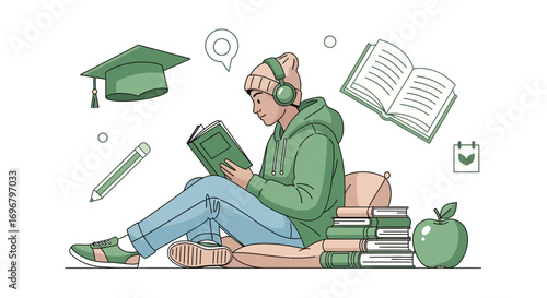 Student Immersed In Study And Knowledge Seeking, Focused On Reading And Learning