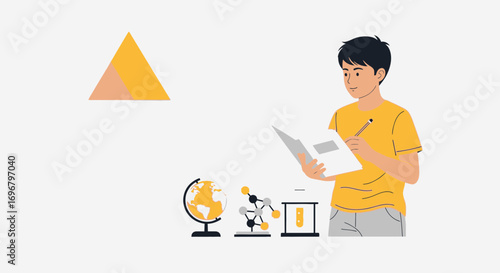 Student Learning Science While Thinking, Studying and Getting Ready For Some Exam At School