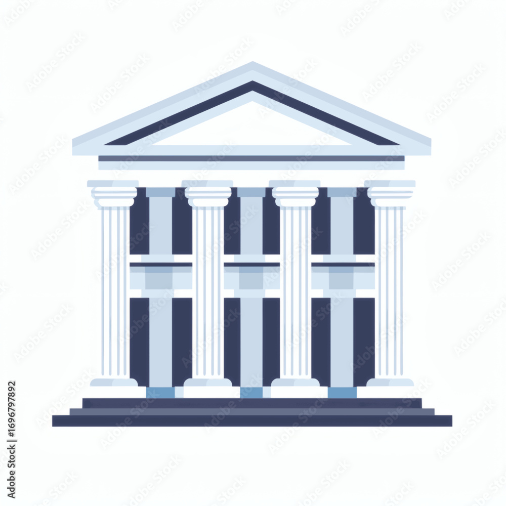 Fototapeta premium Bank Building Icon Minimal Flat Vector with Classical Pillars Clean Design 