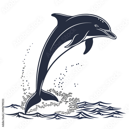 Black and White Dolphin Silhouette Leaping Through Water Waves jumping
