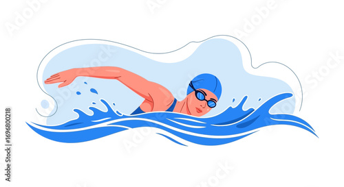 Stylish Swimmer Effortlessly Gliding through the Water, Captivating Illustration