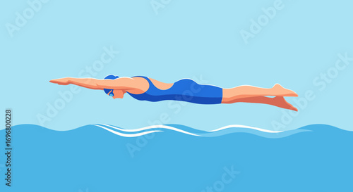 Stylish Swimmer Swiftly Gliding Through Water in Beautiful Aquatic Illustration