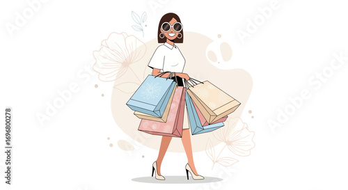 Stylish Woman Carries Shopping Bags, Enjoying a Day of Retail Therapy and Fashion