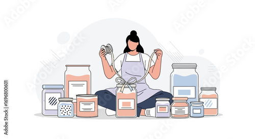 Woman Decorating Jars With Ribbon And Creative Techniques For Packaging