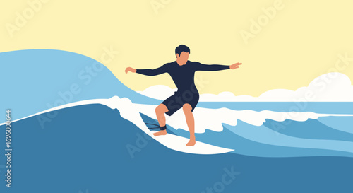 Surfer Riding Agile Wave In A Colorful Artwork Showing Extreme Sporting Action